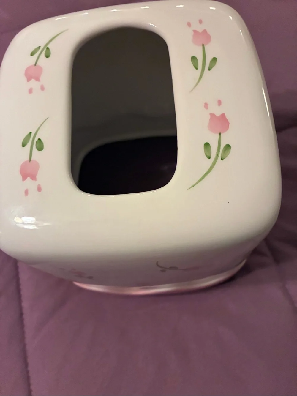 Ceramic Pink Floral Tissue Box Cover - White & Pink